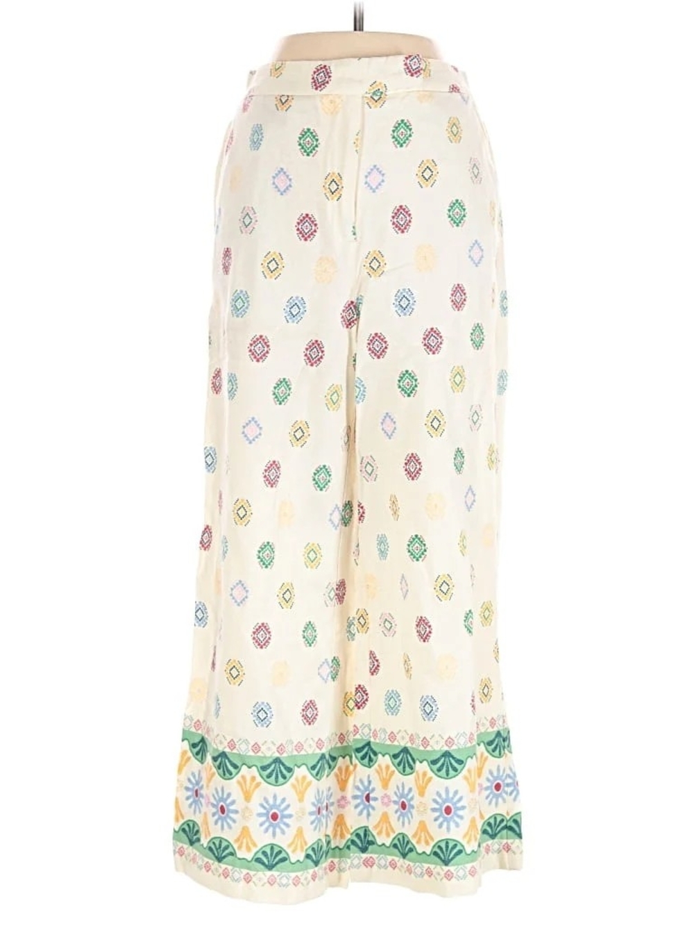 Maison d' Amelie Cream Linen Wide-Leg Pants with Multicolor Embroidery